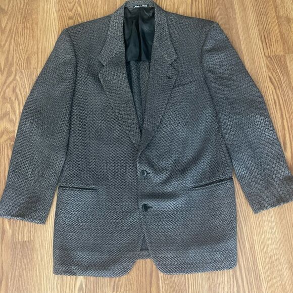 Giorgio Armani Houndstooth Italy Wool Blazer Navy & Tan Size 42.01 - Picture 1 of 16